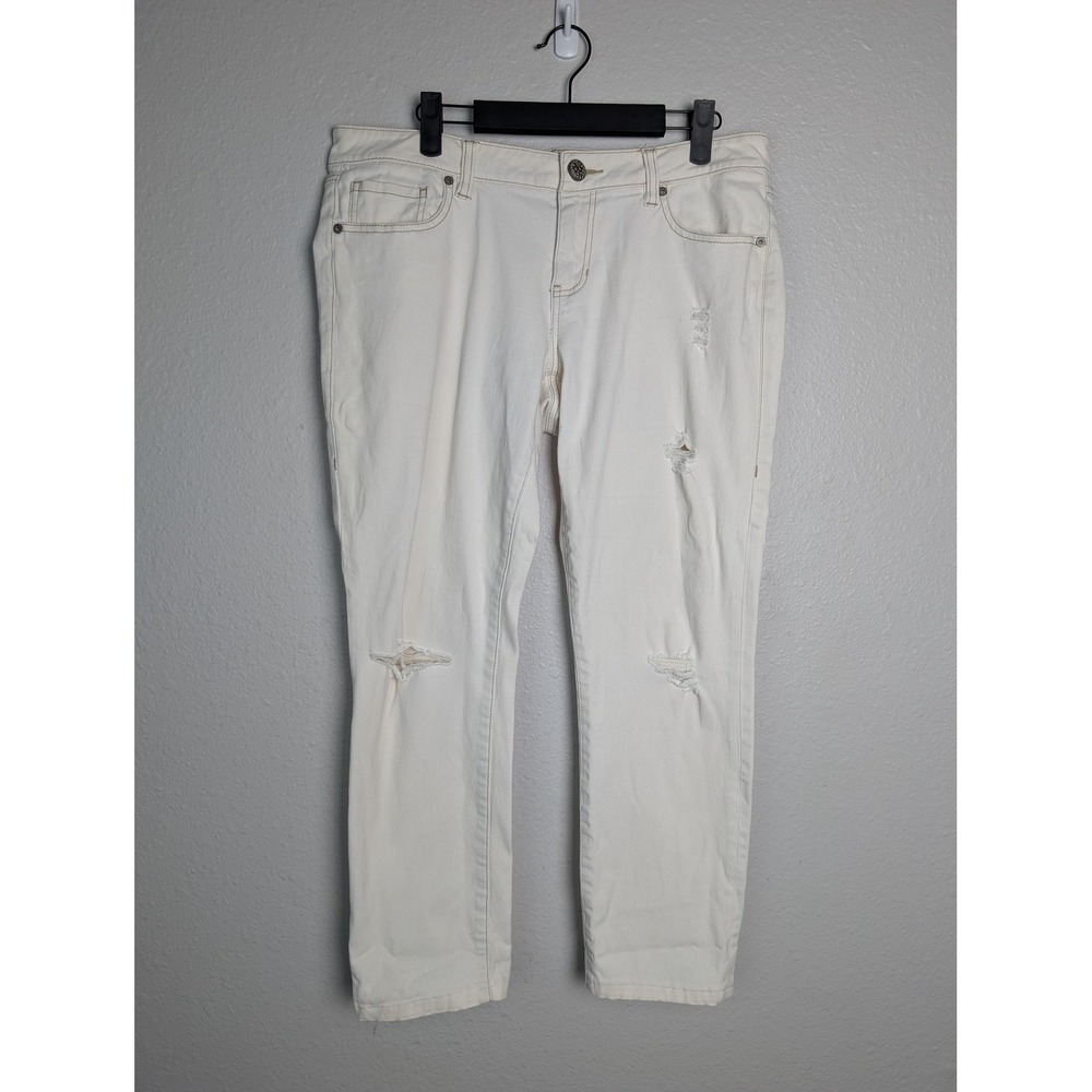 CAbi Jeans Womens 8‎ White Slim Boyfriend Mid Rise Distressed Denim Ankle Pants